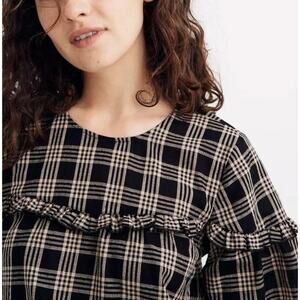 MADEWELL Ruffle-Yoke Top in Metallic Plaid - Size XS